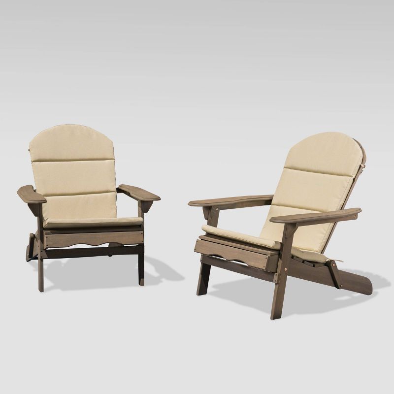 Malibu 2pk Acacia Wood Adirondack Chairs - Gray/Khaki - Christopher Knight Home, 3 of 6