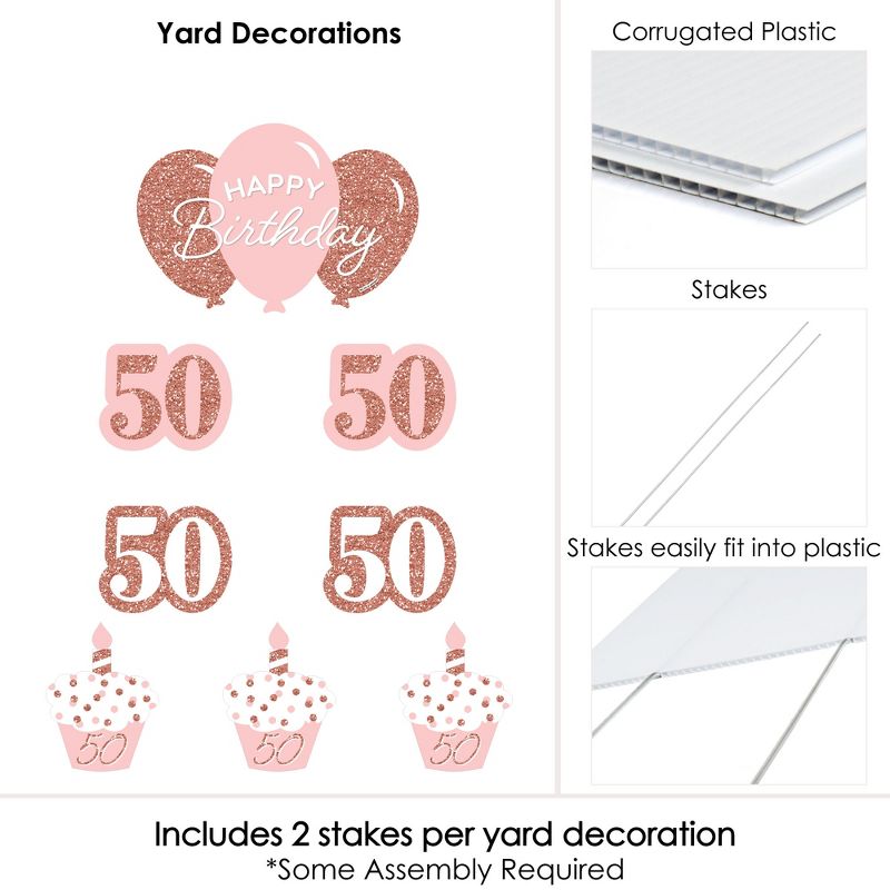 Big Dot of Happiness 50th Pink Rose Gold Birthday - Yard Sign and Outdoor Lawn Decorations - Happy Birthday Party Yard Signs - Set of 8, 5 of 8