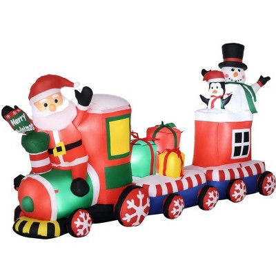 TopComfy Decorative Holiday Scene Props Inflatable Christmas Train with Santa Snowman Penguin for Yard Decor, Red, 13.79"*10.64"*6.3"