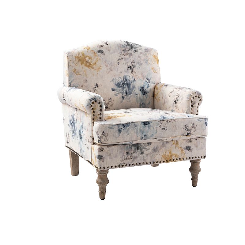 Yahweh Wooden Upholstered  Floral Pattern Design Armchair with Panel Arms and Camelback for Bedroom  | ARTFUL LIVING DESIGN, 3 of 12