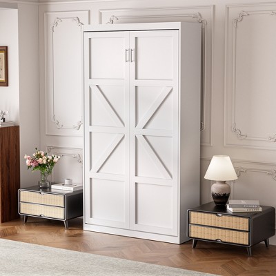 White Wood Frame Twin Murphy Bed