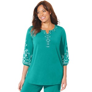 Catherines Women's Plus Size Anywear Kurta Top - 1 of 4