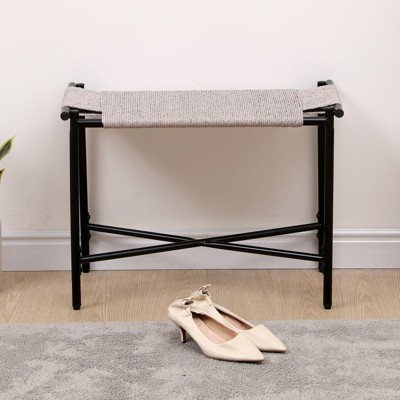 FONTOI Rectangle Rope Ottoman, Woven Footstool for Living Room Bedroom, Gray, 11.42"*17.32"*23.62"