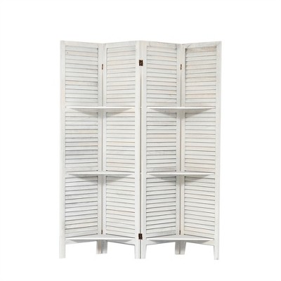 4 Panel Wood Room Divider with Shelves, Folding Privacy Screen, Room Separators Divider Wall, Portable Partition Screen for Bedroom Home Office