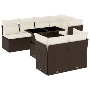 vidaXL Patio Sofa Set with Cushions Outdoor Furniture 8 Piece Poly Rattan - Brown - 1 of 4