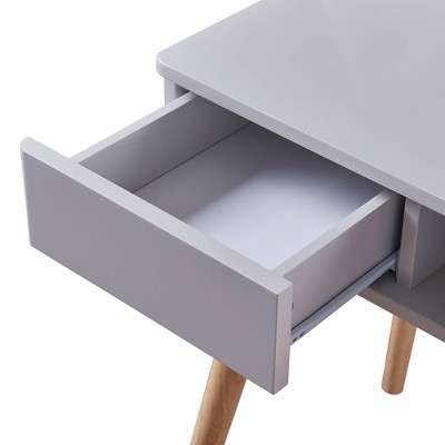 Light Gray Wooden Writing Desk with Hutch and Drawers