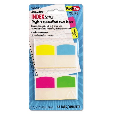Redi-Tag Write-On Self-Stick Index Tabs 1 1/16 Inch 4 Colors 48/Pack 33148