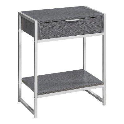 Gray Wood and Chrome Metal Rectangular Accent Table with Storage