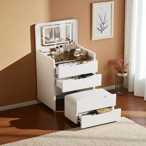 Modern 3-in-1 Vanity Desk with Flip Top Mirror, Glass Top Makeup Vanity Table with 3 Drawers & Stool for Bedroom or Dressing Room (60CM) - 1 of 4