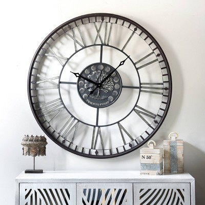 Aged Black Metal Analog Roman Numeral Wall Clock