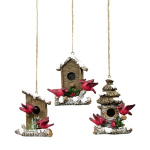 Gallerie II 3" Cardinal Birdhouses w/ Snow Hanging Christmas Tree Ornaments Assortment of 3 - 1 of 1