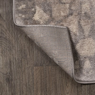 Gray Geometric Synthetic Runner Rug, 2' x 8'