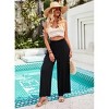 Clearlove Women Summer Elastic High Waisted Cotton Linen Palazzo Pants Wide Leg Long Lounge Pant Trousers with Pocket - 3 of 4