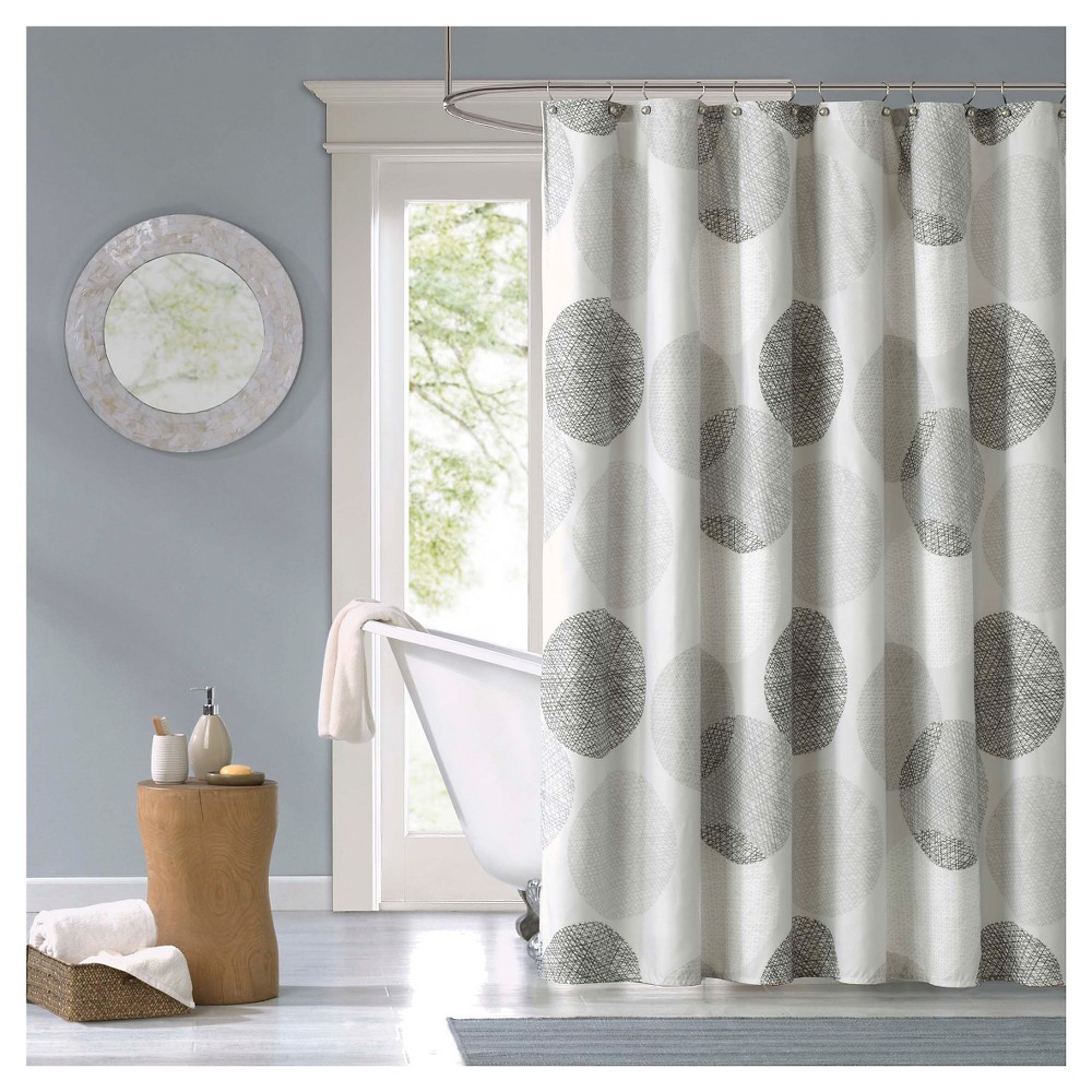 Cabrillo Geometric Print Microfiber Shower Curtain - Gray: Madison Park, Polyester, Buttonhole Top, Easy Care