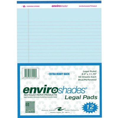 Enviroshades Legal Pads, 8-1/2 x 11 Inches, Blue, 50 Sheets, pk of 12
