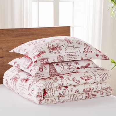 Yuletide Red and Cream Cotton Twin Duvet Cover Set