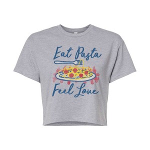 Women's - Instant Message - Eat Pasta Feel Love Cropped Graphic T-Shirt - 1 of 4