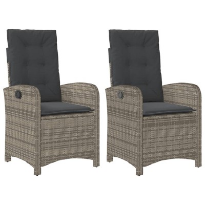 vidaXL Reclining Patio Chairs 2 pcs with Cushions Gray Poly Rattan
