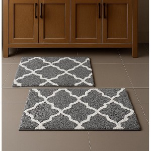 Home Mart Goods Grey 2 Piece Trellis Plush Soft Cozy 100% Cotton Bath Mat Set - 1 of 4