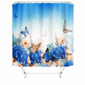 Blue Flowers And Butterflies Shower Curtains for Bathroom Waterproof Fabric Bath Curtain Durable Soft Stylish Bathroom Decor 72x72 Inch - 1 of 1