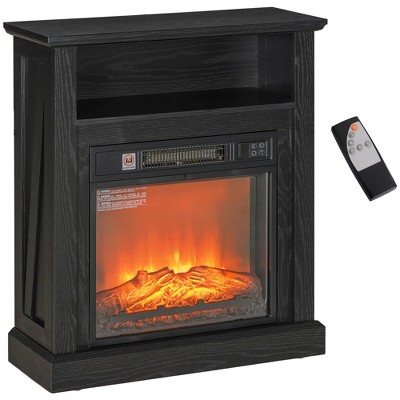 HOMCOM 27" Electric Fireplace with Mantel, Replaceable Fireplace Insert Heater with Realistic Log and Flame Effect, Remote, Black
