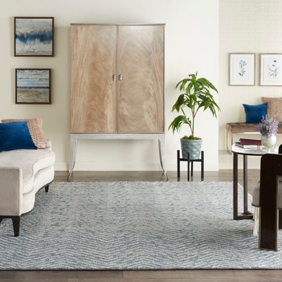 Hand-Tufted Indigo/Ivory Chevron Wool Area Rug - 100"