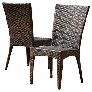 Brooke Set of 2 Wicker Patio Chairs: All-Weather, Armless, Iron Frame - Christopher Knight Home - 1 of 4