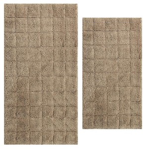 Knightsbridge Summer Tile 220 GSF Non Skid Back Bath Rug Set - 2- Piece - 17x24 and 21x34", Stone - 1 of 1