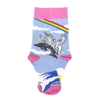 Land of Dreams Socks - Fire Breathing Unicorn on a Dolphin! from the Sock Panda (Women's Sizes Adult Medium)