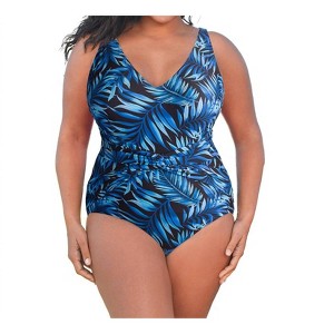 Women's Plus Size V-Neck Twist Front One Piece Swimsuit - Always for Me - 1 of 3