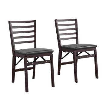 Cosco 2pk Contoured Back Wood Folding Chairs with Vinyl Padded Seat Dark Mahogany