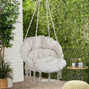 Hammock Chair Swing, Large Tassels Hanging Chair With Arched Backrest, Hanging Hammock Chair Rope Swing For Most Indoor Or Outdoor Spaces - 1 of 4
