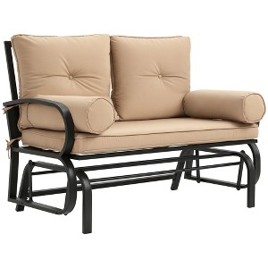 Aghana Digitals 2-Person Outdoor Glider Bench with Steel Frame, Full Cushions & Pillow Armrests - - 1 of 4