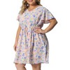 Agnes Orinda Women's Plus Size Floral Drawstring Waist V Neck Ruffle Sleeve A Line Dresses - 2 of 4
