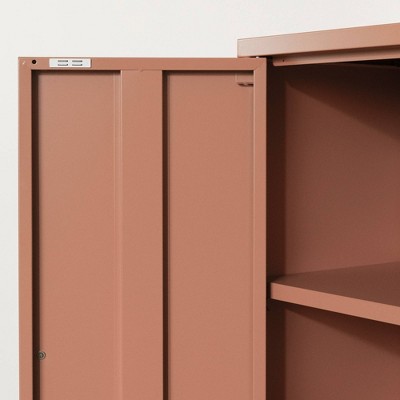 Burnt Orange Metal Accent Cabinet with Adjustable Shelving