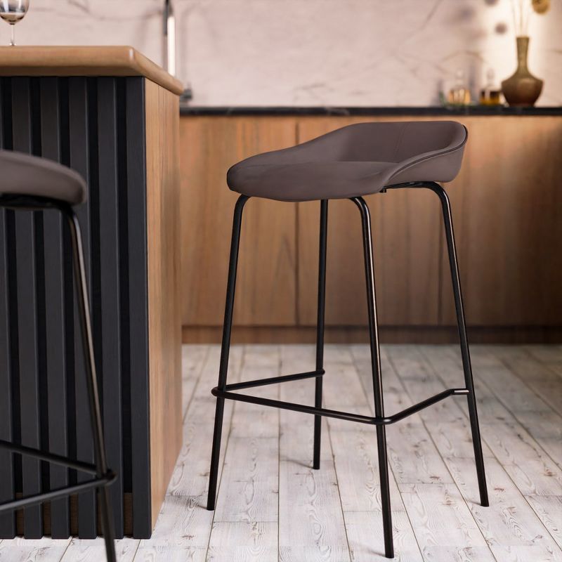 LeisureMod Servos Modern Barstool in Upholstered Faux Leather and Black Iron Frame, 3 of 10
