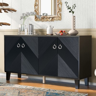 60.2" Light Luxury Style Sideboard with Geometric Patterns, Storage Cabinet With Adjustable Shelves 4S - ModernLuxe