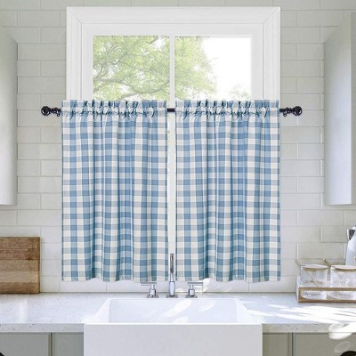 Trinity Buffalo Plaid Linen Blend Tab Top Kitchen Curtains