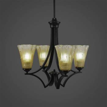 Toltec Lighting Zilo 4 - Light Chandelier in  Matte Black with 5.5" Fluted Amber Crystal Shade