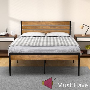 Jojoka Modern Queen Bed Frame with Wood Headboard and Footboard, Metal Platform, Heavy Duty Support, No Box Spring, Noise Free,  Easy Assembly - 1 of 4