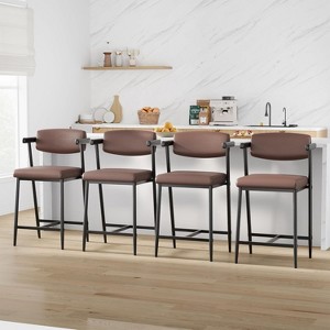 GAOMON Counter Height Bar Stools of 4 with Armrests, 4 Piece Counter Height Bar Stools Set with Back, Upholstered Seat & Metal Footrest - 1 of 4