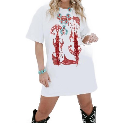 Women's Rhinestone Boot Tee - Blue B
