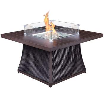 Kinger Home Propane Fire Pit Table 42-inch, 50,000 BTU CSA Certified, Rattan Wricker Aluminum Frame, Accessories Included