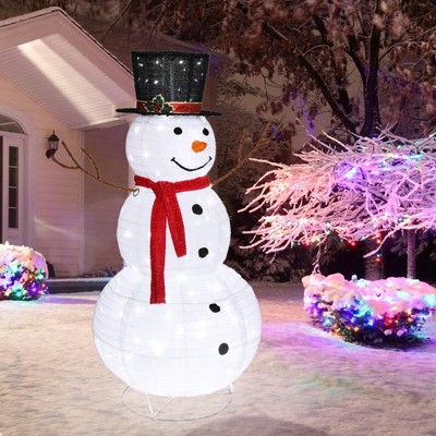 Angel Sar 4ft Snowman Garden Decoration, Outdoor Christmas Snowman with Fleece Cover, 30V 3.6W LED Lighted Lawn Decor for Holiday Yard