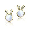 Guili 14K Gold Plated with Mother Of Pearl & Clear Cubic Zirconia Bunny Design Stud Earrings - 2 of 2