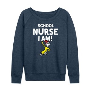Women's - Dr. Seuss - School Nurse I Am Sam I Am Lightweight French Terry Wide Neck Long Sleeve Shirt - 1 of 4