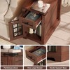 End Table with Glass Barn Door, LED Lights & Charging Station, Wood Rustic Nightstand - 3 of 4