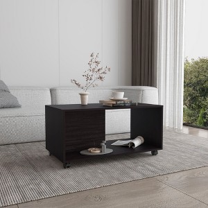Coffee Table with 4 Wheels and 1 Shelf ¨C Easy Mobility and Storage Solution for Living Room - 1 of 4
