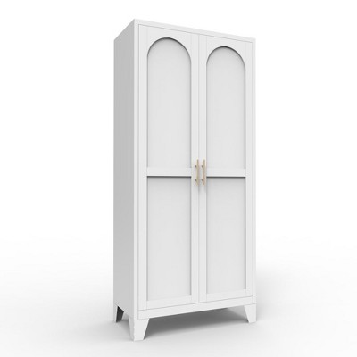 Chic Crate 61'' 2 Shapely-Door Metal Cabinet – Lockable, Adjustable Shelves for Kitchen/Bedroom/Living Room (White)