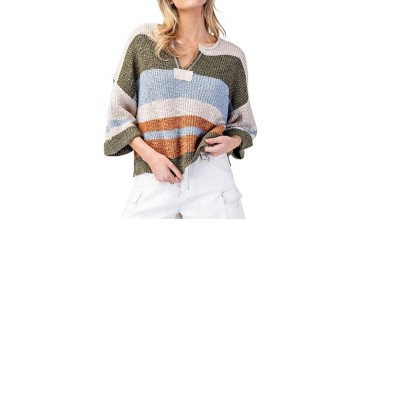Women's Fern Striped Notched Collar Sweater - ee:some